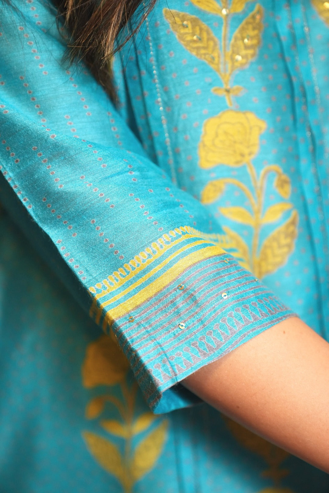 Sitara Royal Blue Block Print Munga Silk Kurta Bottom Dupatta Set | Ray-ethnic
