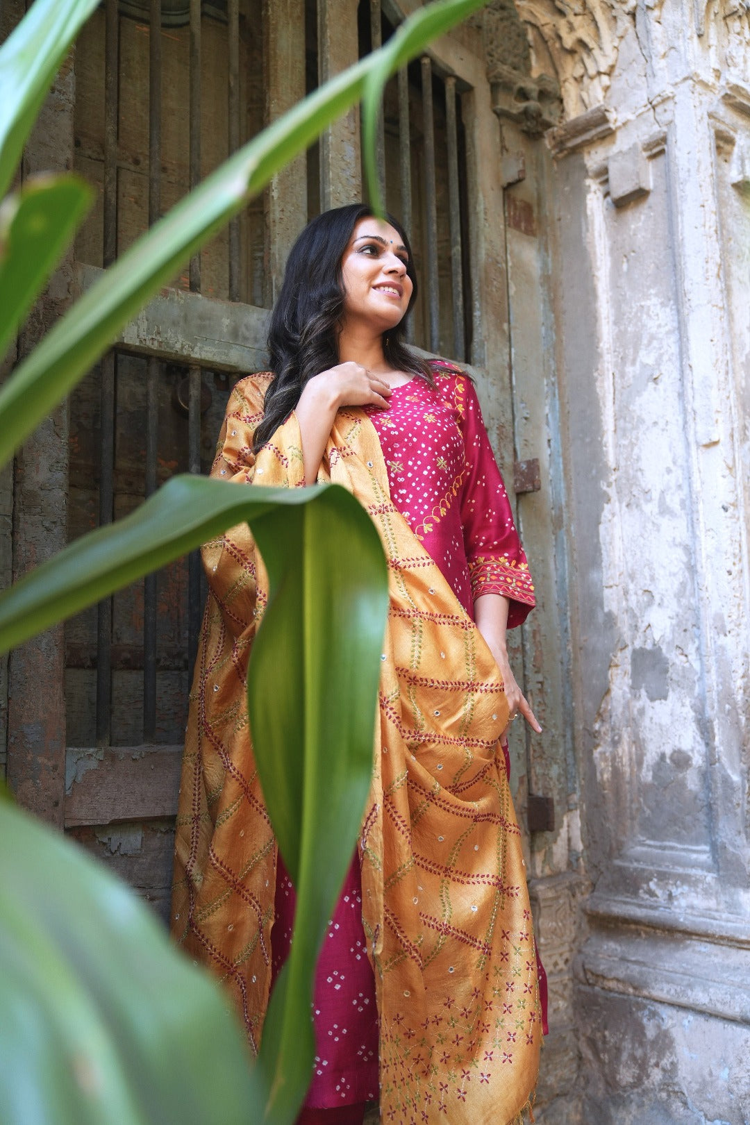 Sitara Red Thread Work Munga Silk Kurta Bottom Set | Ray-ethnic