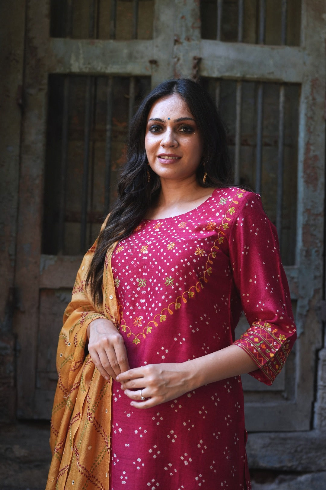 Sitara Red Thread Work Munga Silk Kurta Bottom Set | Ray-ethnic